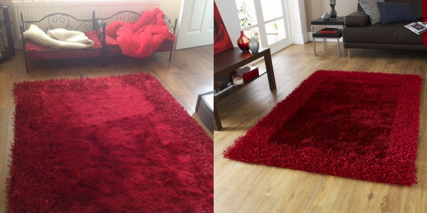 latest october releases of a collage of a red shaggy rug in a magazine shot and in someone's home