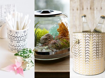 Upcycle collage of creative tins and kettle aquarium