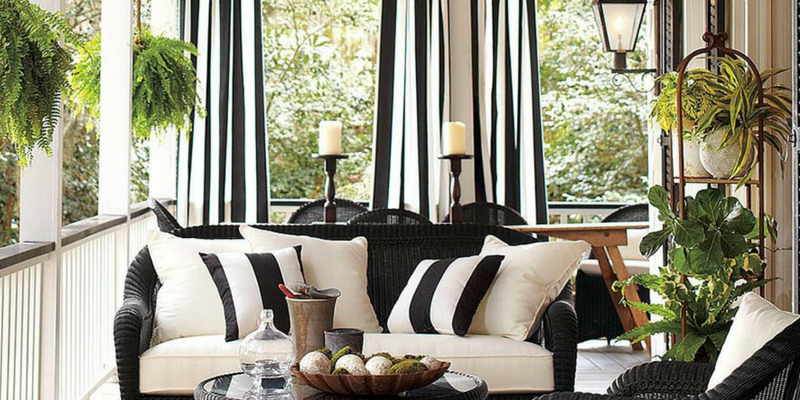 stripes trend black and white curtains and cushions in a living room