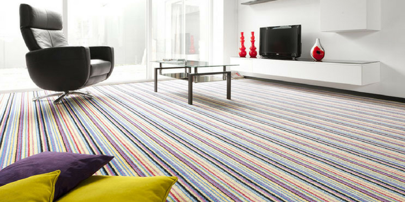 stripes trend multicoloured carpet in a large spacious room