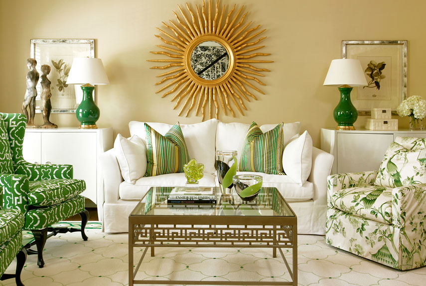 Green colour trend green accessories in a stylish living room