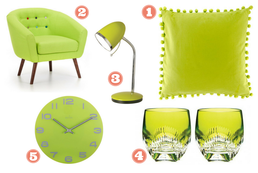 Green colour trend green accessories in a stylish living room