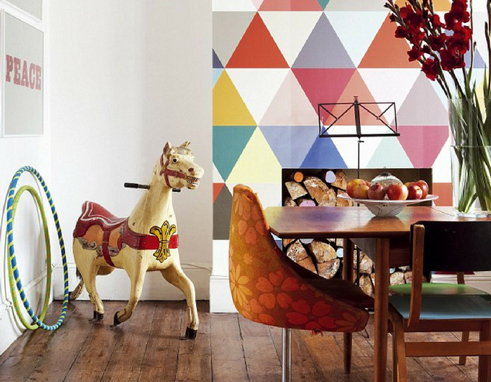 playful interiors multicoloured triangle dining room