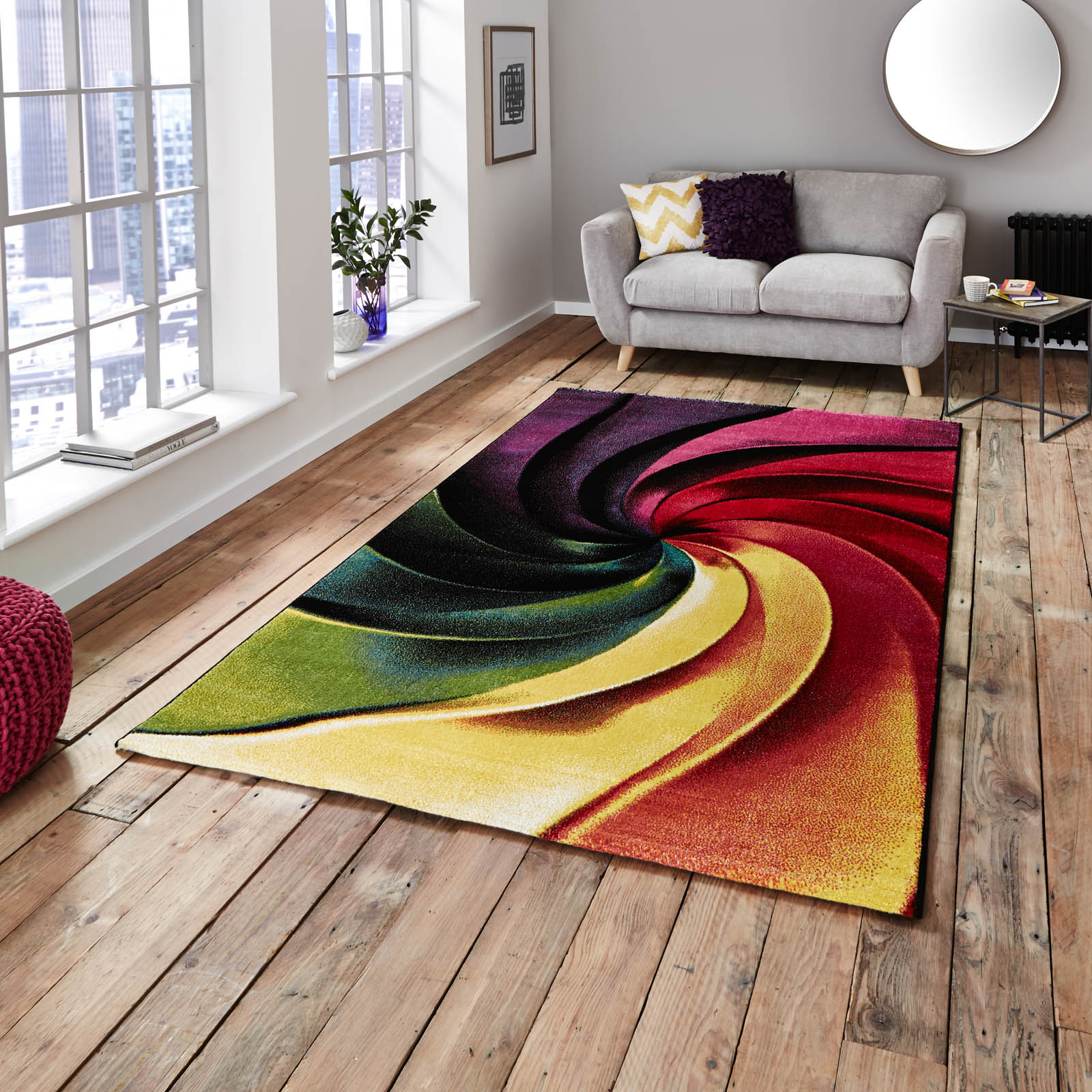 Spring competition Multi-coloured rectangular rug in a living room setting