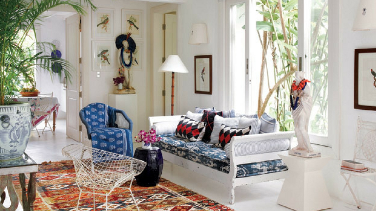 bohemian rug in a modern living room setting