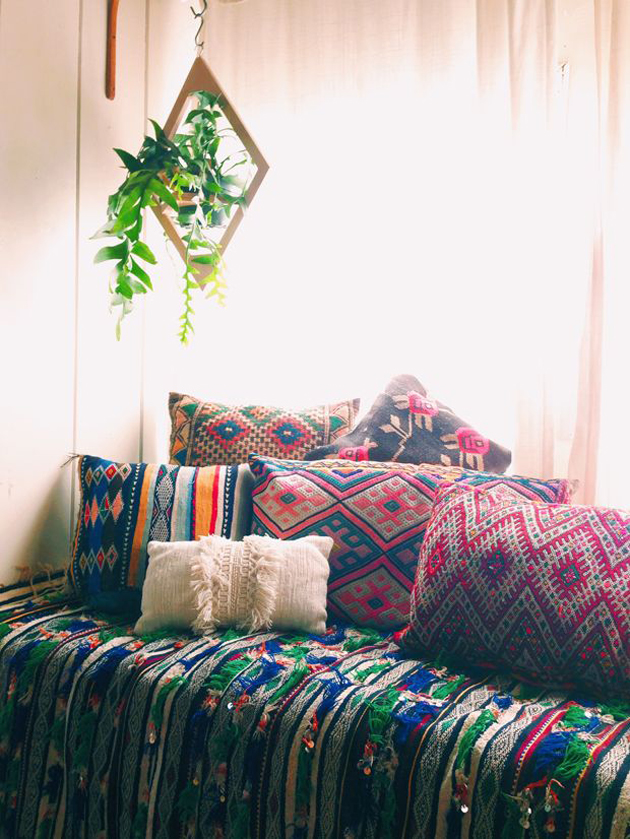 bohemian sofa with mix and match cushions