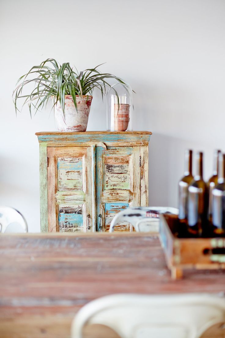 old recycled set of draws with a plant on top