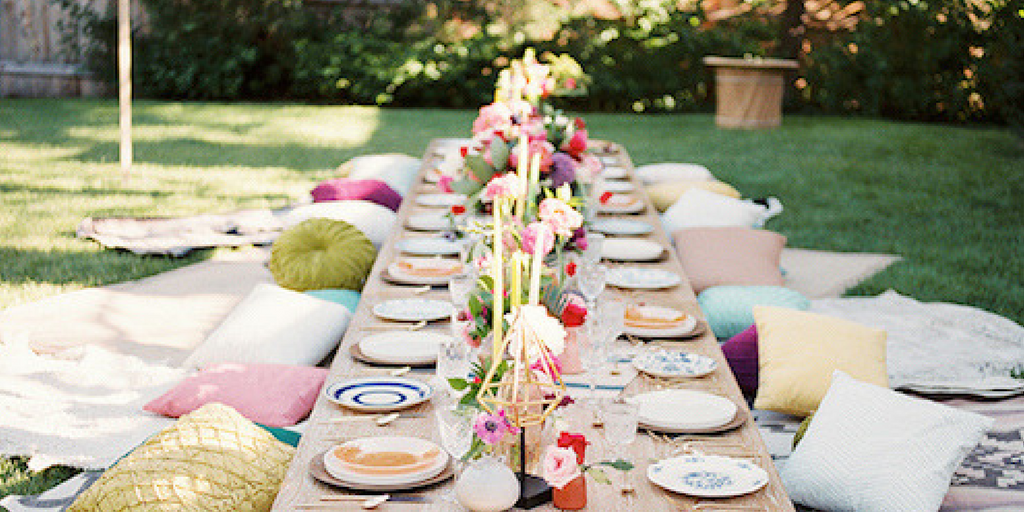 garden party seating arrangement pillows and cushions