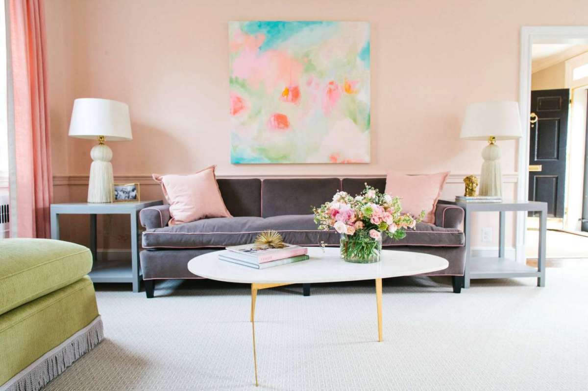 summer inspired pink living room