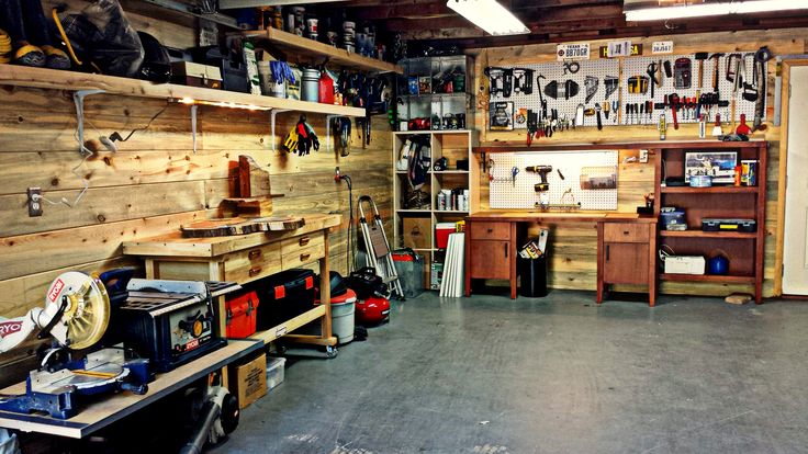 man cave filled with tools