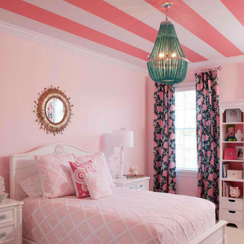 striped ceiling in a bedroom
