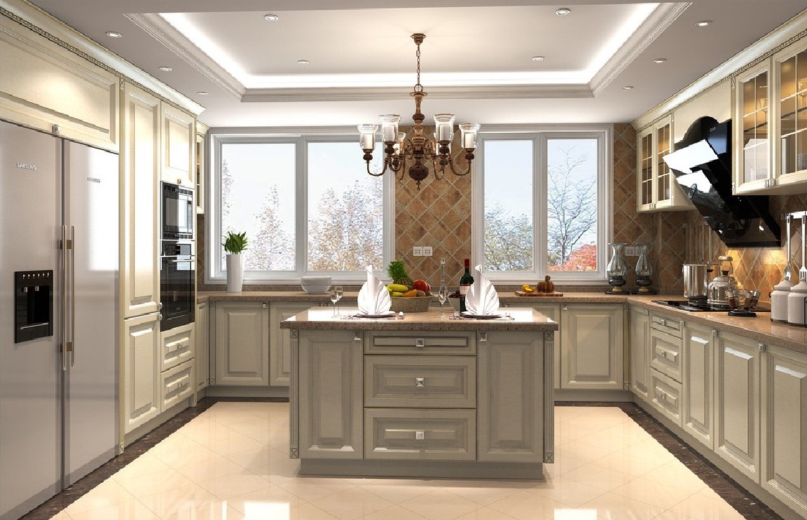 lighting as the ceiling in a brightly lit kitchen