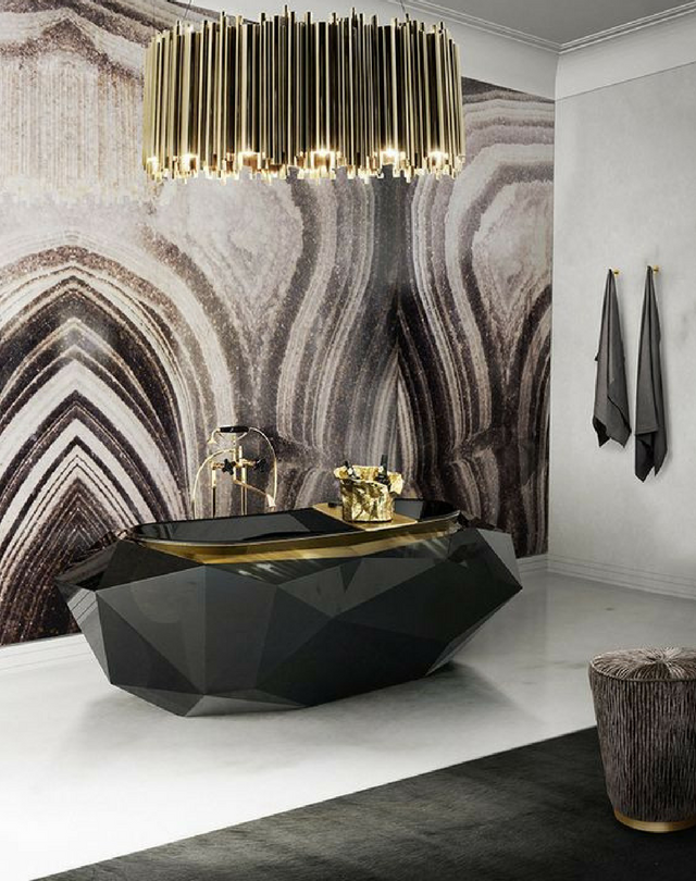 dark colours a luxurious dark coloured bathroom with a funky bathtub 