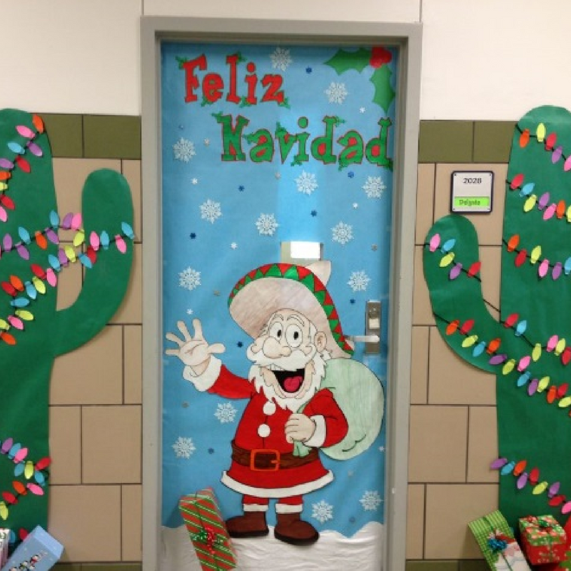 Funny santa wearing a sombrero christmas door decoration