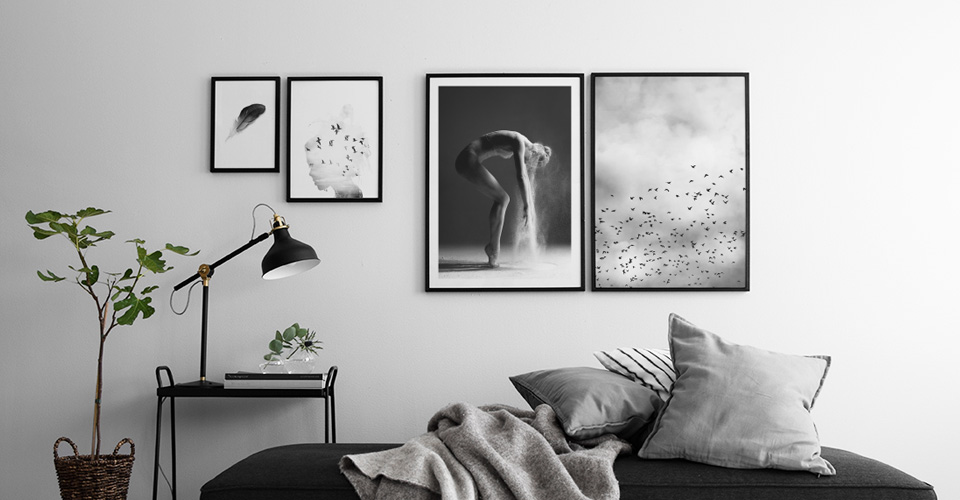 monochrome interior with a black and white moody photograph