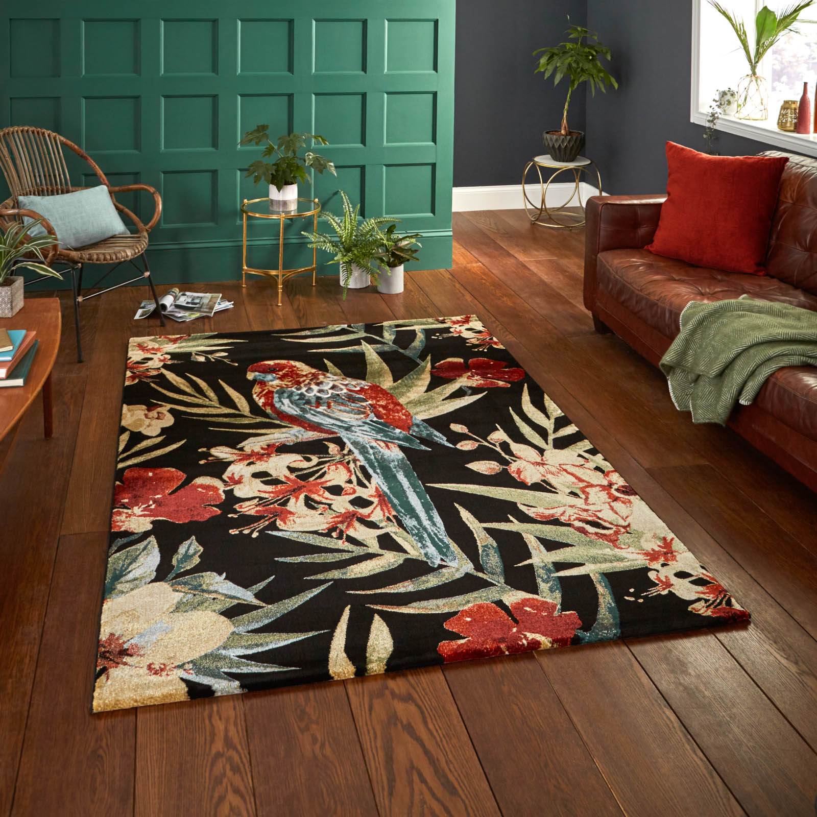 Mother's Day gift, Tropics Rugs 6093 in Black and Multi-colours