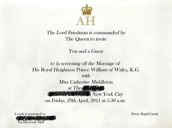 Royal Wedding invitation to William and Kate's wedding