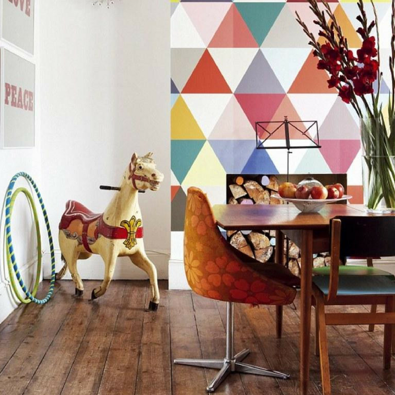 Geometric Patterns Colourful Wallpaper in a dining room