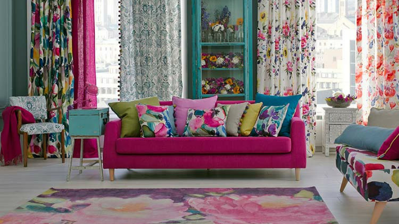 Colourful Decor Bluebellgray Interior with a rug and Scatter Cushions