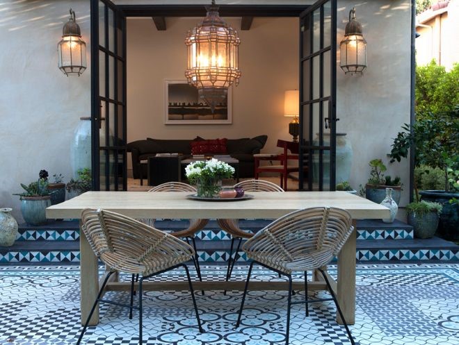 Moroccan Interiors Outdoor Styled Patio with a fun flooring pattern
