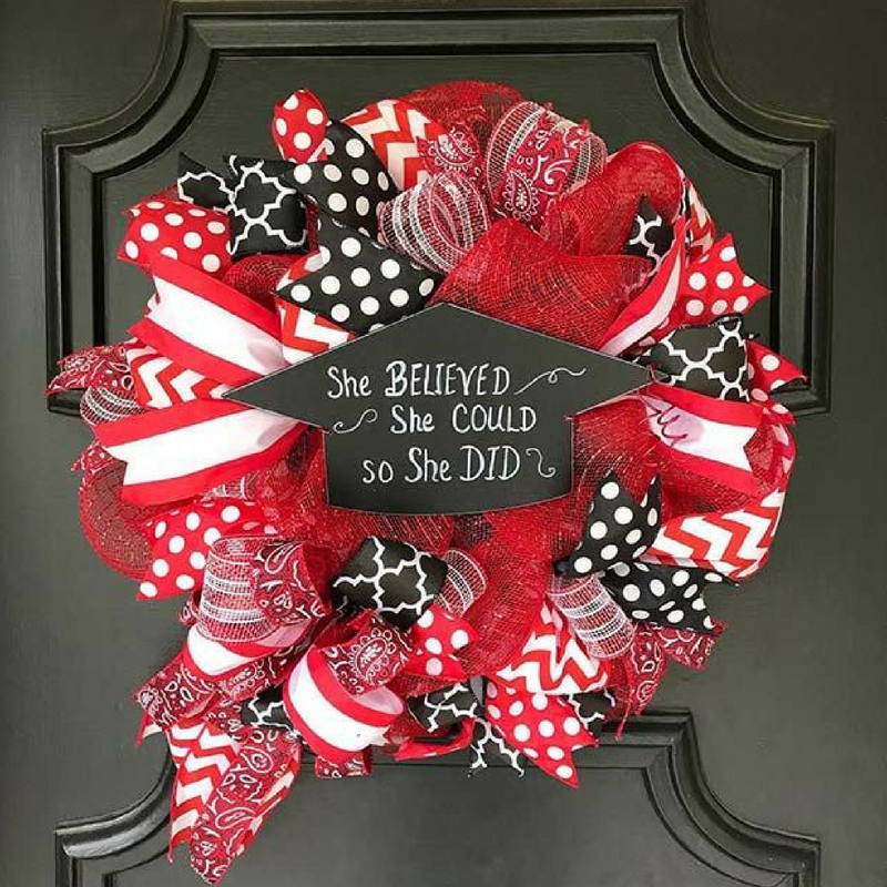 Graduation Black and Red Door Wreath with a Quote