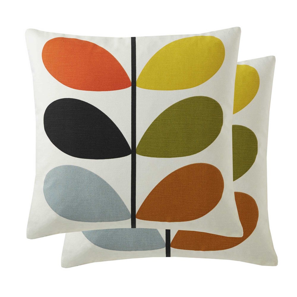 a cut out image of orla kiely's multi stem cushion with geometric flower designs in pop colours