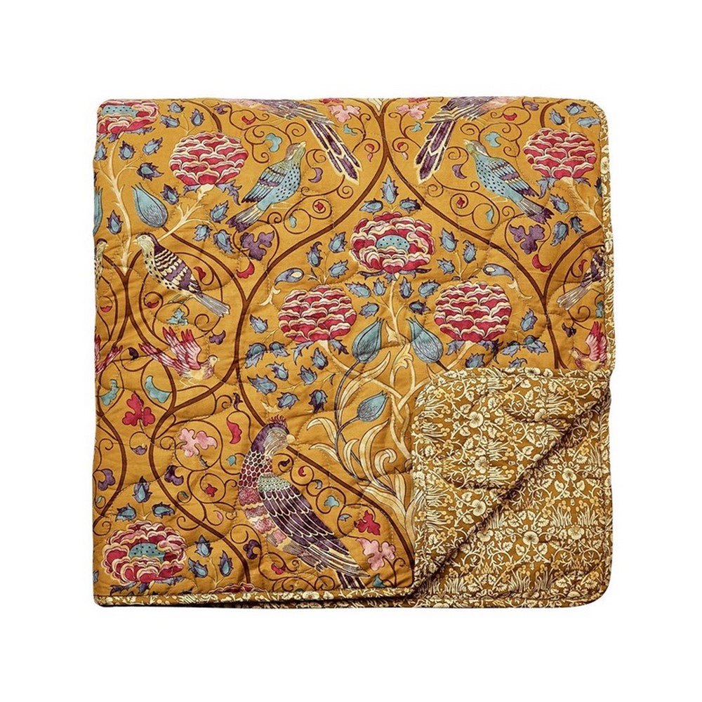 a gift for her in the yellow season quilt with tapestry design with birds and floral pattern