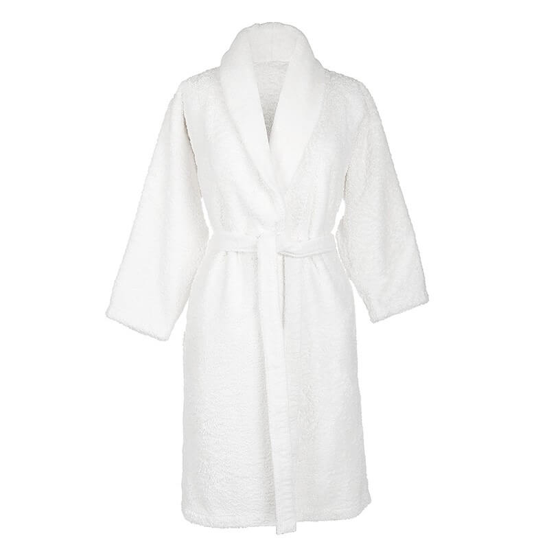 a cut out image of a plush white high pile dressing gown in white for a luxury new year's eve