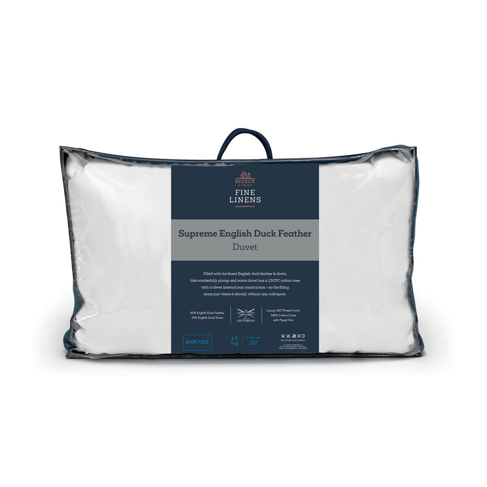 cut out image of feather white duvet in a plastic zip up bag