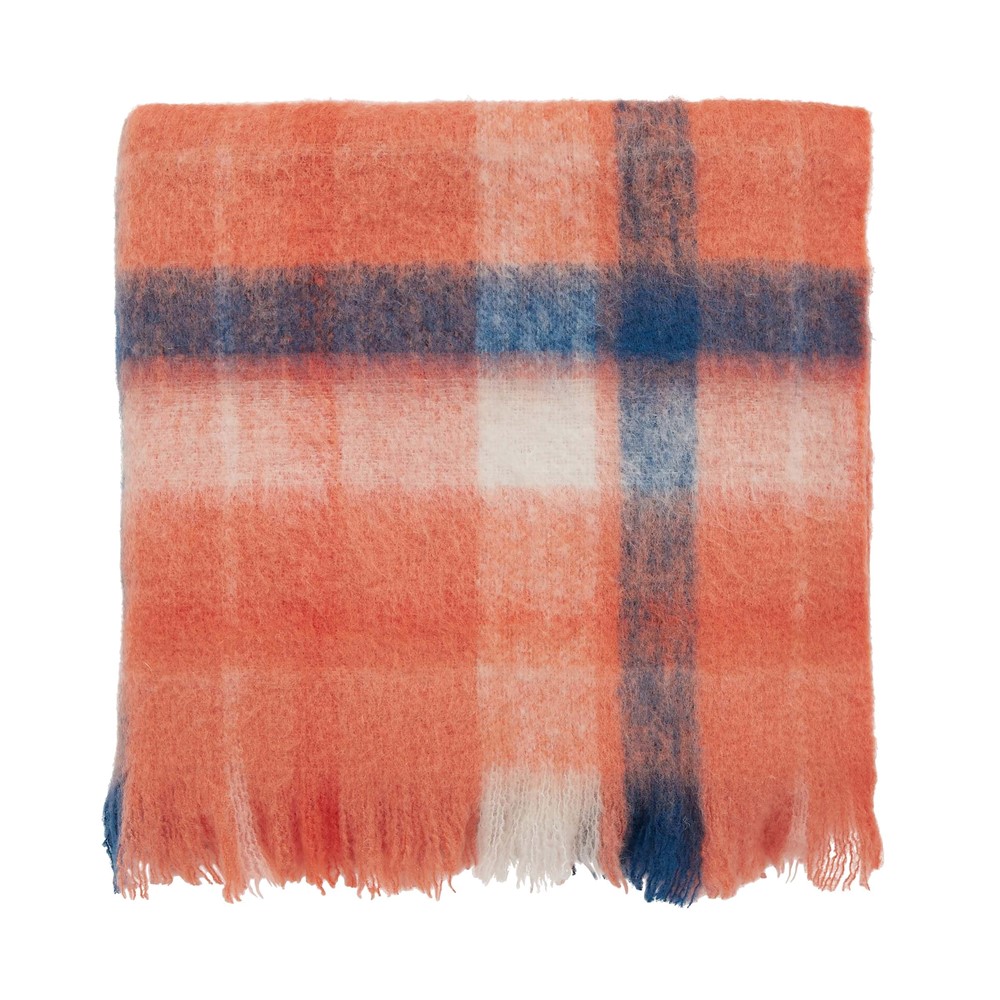 cut out image of orange and navy check joules throw