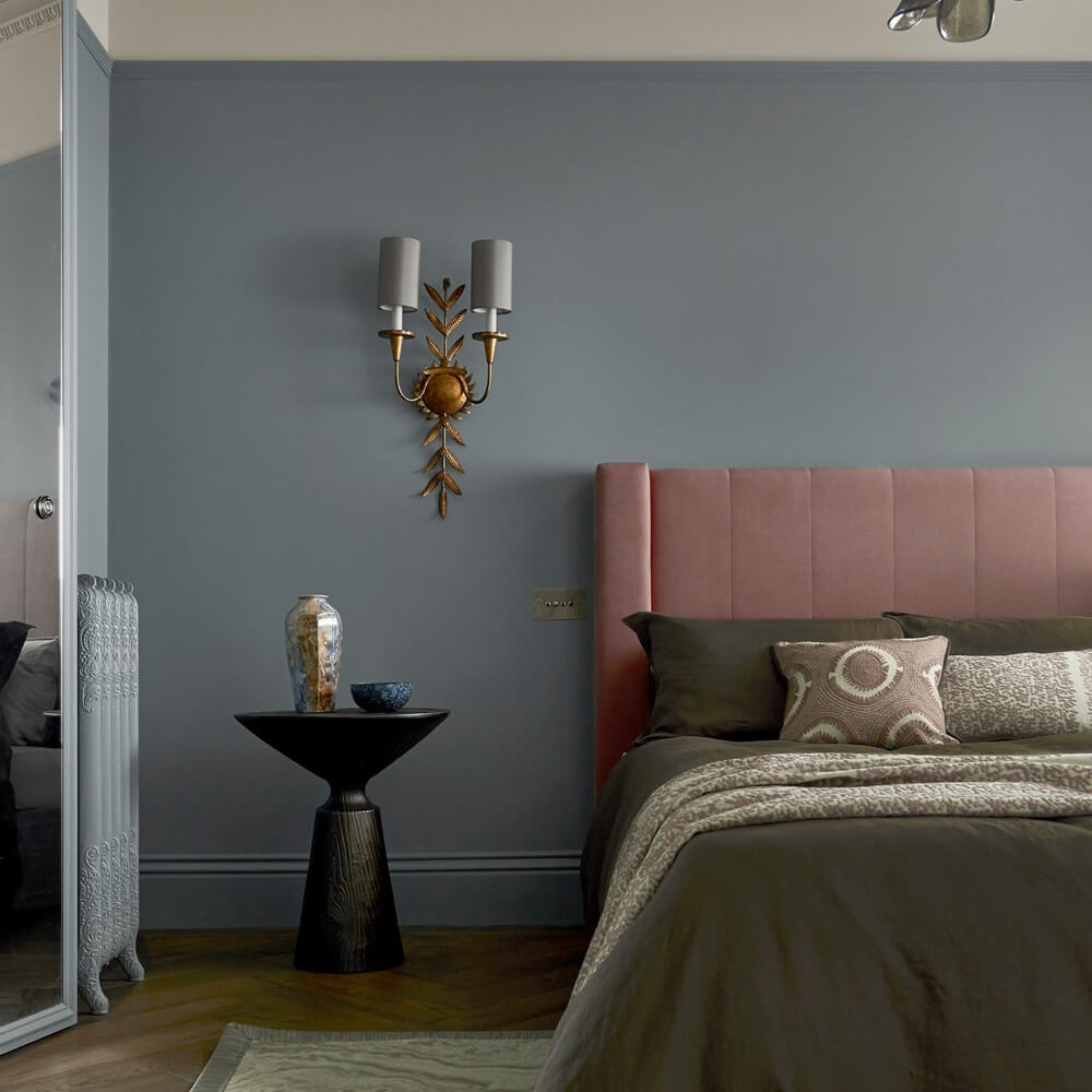 Soft grey painted walls in a bedroom