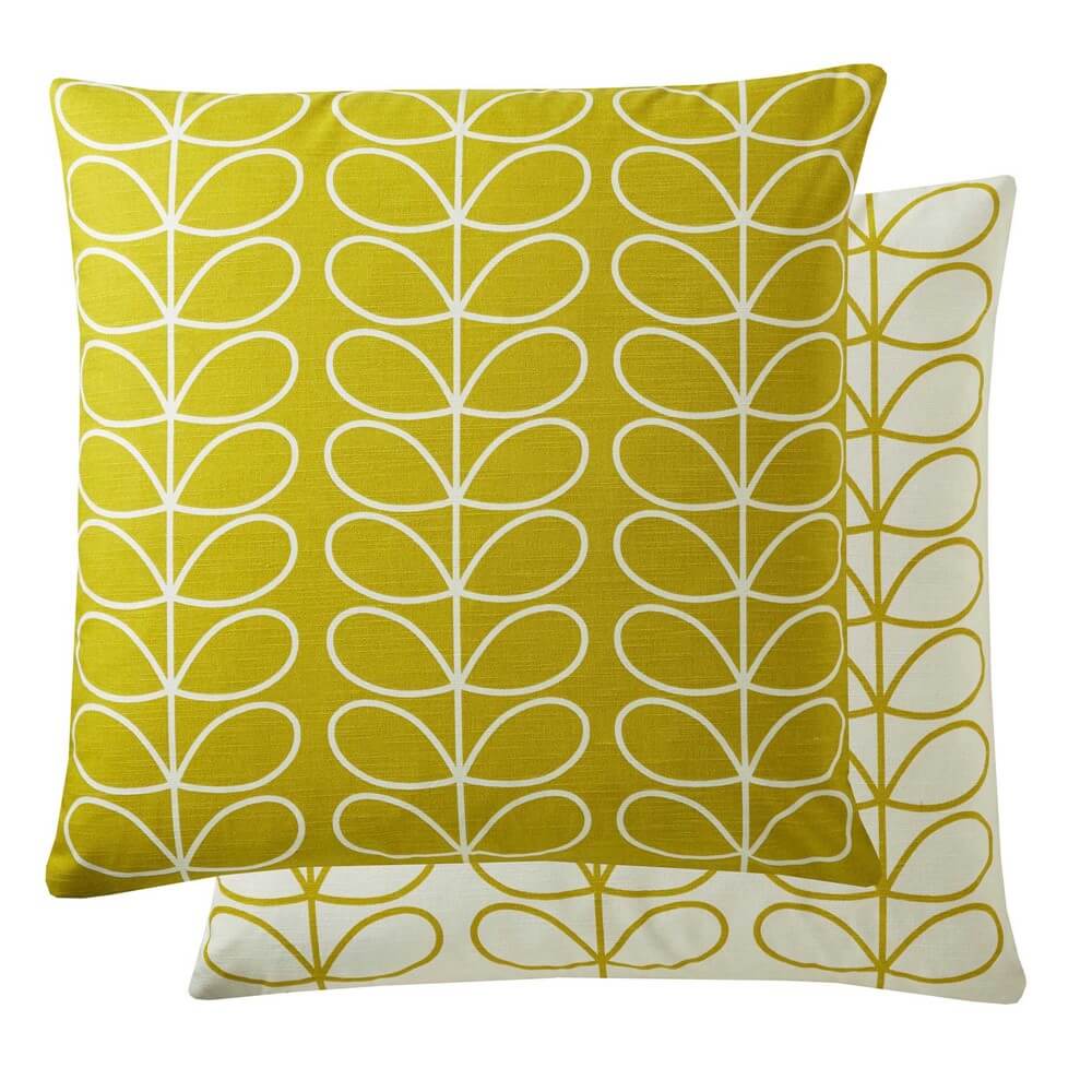 Orla Kiely cushion homeware piece in mustard tiny stem motif
